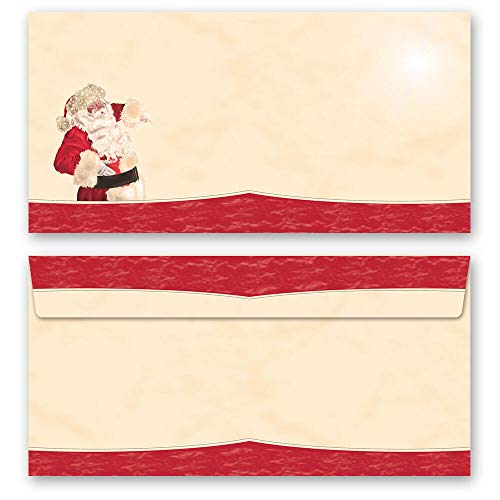 10 Briefumschläge (ohne Fenster) Weihnachten, WEIHNACHTSMANN DIN LANG (220x110 mm) | Paper-Media von Paper-Media