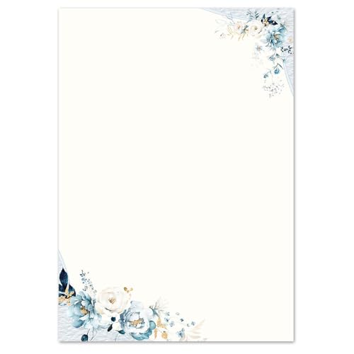 100 Blatt Briefpapier BLAUE BLUMEN - DIN A5 (210x148 mm), 90 g/m² - Blumenmotiv von Paper-Media