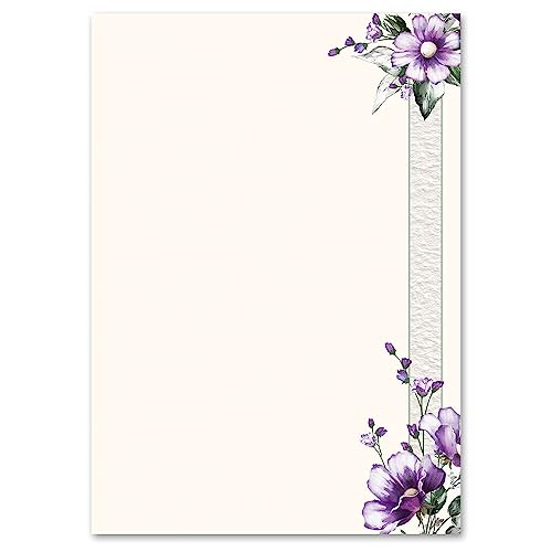 100 Blatt Briefpapier Blumen & Blüten LILA BLUMEN - DIN A6 Format - Paper-Media von Paper-Media