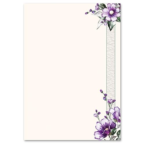 100 Blatt Briefpapier Blumenmotiv LILA BLUMEN - DIN A5 Format - Paper-Media von Paper-Media