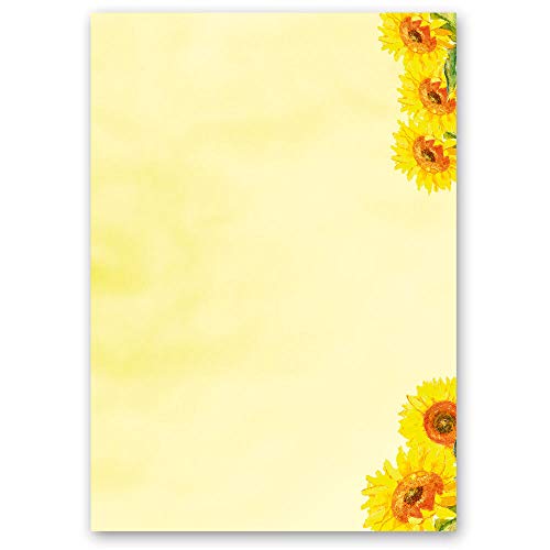 100 Blatt Briefpapier Blumenmotiv SUNFLOWERS - DIN A5 Format - Paper-Media von Paper-Media