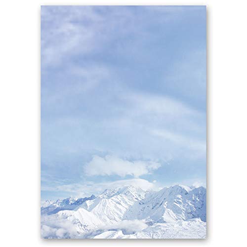 100 Blatt Briefpapier Natur & Landschaft, Jahreszeiten - Winter BERGE IM SCHNEE - DIN A6 Format - Paper-Media von Paper-Media