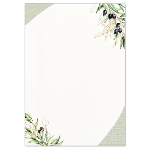 100 Blatt Briefpapier OLIVENZWEIGE - DIN A5 (210x148 mm), 90 g/m² - Speisekarte von Paper-Media