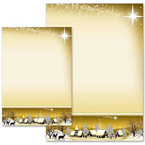 100 Blatt Briefpapier Wintermotiv WINTERDORF GOLD - DIN A5 Format - Paper-Media von Paper-Media