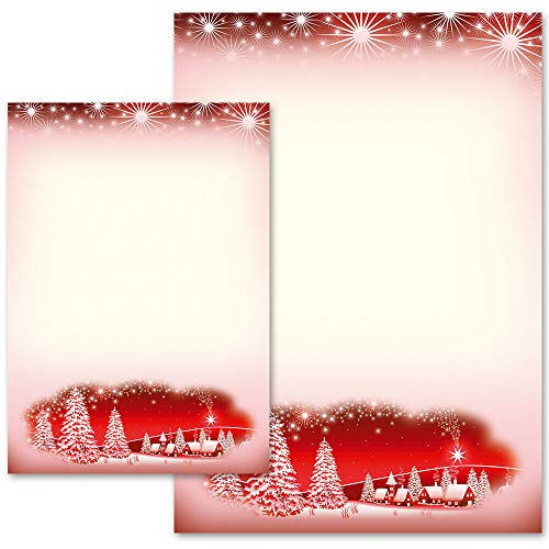 100 Blatt Briefpapier Wintermotiv WINTERDORF-ROT - DIN A5 Format - Paper-Media von Paper-Media