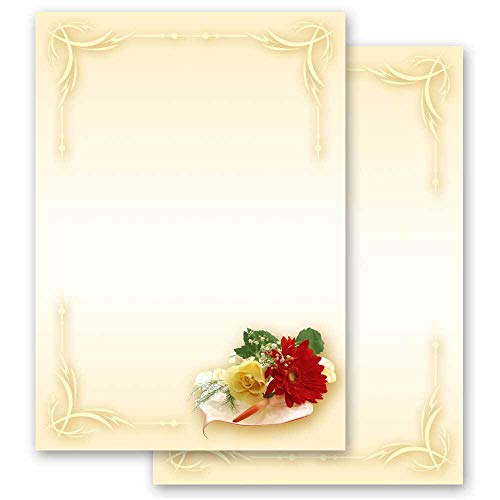 20 Blatt Briefpapier Blumen & Blüten, Liebe & Hochzeit BLUMENBUKETT - DIN A4 Format - Paper-Media von Paper-Media