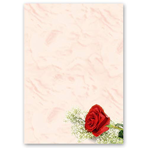 20 Blatt Briefpapier Blumen & Blüten, Liebe & Hochzeit ROTE ROSE - DIN A4 Format - Paper-Media von Paper-Media