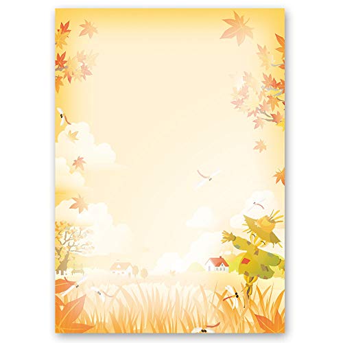 20 Blatt Briefpapier Jahreszeiten - Herbst VOGELSCHEUCHE - DIN A4 Format - Paper-Media von Paper-Media