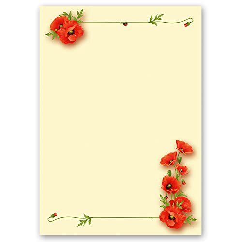 20 Blatt Briefpapier MOHNBLUMEN - DIN A4 Format - Blumen & Blüten von Paper-Media