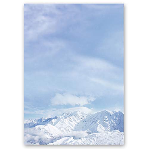 20 Blatt Briefpapier Natur & Landschaft, Jahreszeiten - Winter BERGE IM SCHNEE - DIN A4 Format - Paper-Media von Paper-Media