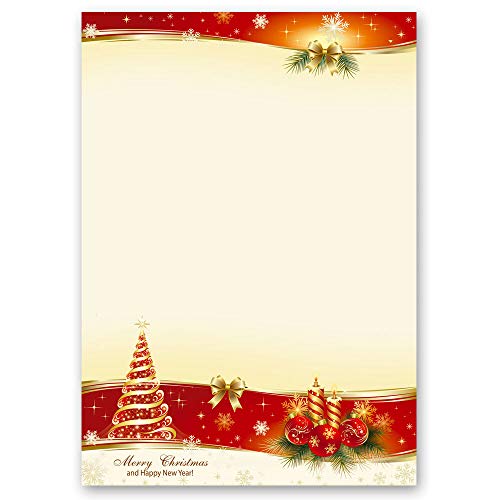 Paper-Media 20 Blatt Briefpapier Weihnachten BESINNLICHE WEIHNACHT DIN A4 Format - Gelb, Rot - Paper-Media von Paper-Media
