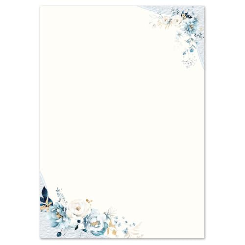 50 Blatt Briefpapier BLAUE BLUMEN - DIN A4 (210x297 mm), 90 g/m² - Blumenmotiv von Paper-Media