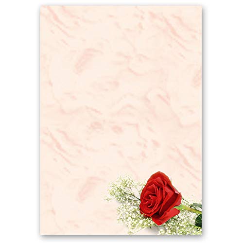 50 Blatt Briefpapier Blumen & Blüten, Liebe & Hochzeit ROTE ROSE - DIN A5 Format - Paper-Media von Paper-Media