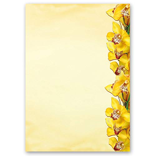 50 Blatt Briefpapier Blumenmotiv GELBE ORCHIDEEN - DIN A4 Format von Paper-Media
