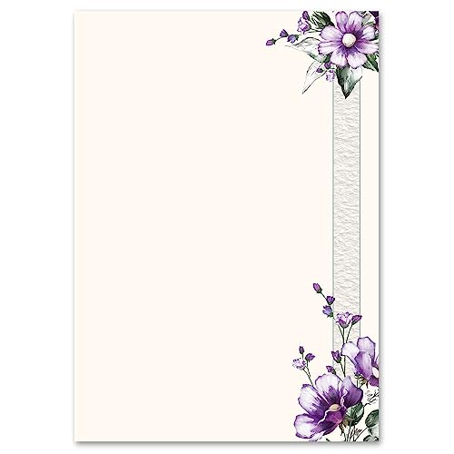 50 Blatt Briefpapier Blumenmotiv LILA BLUMEN - DIN A4 Format von Paper-Media
