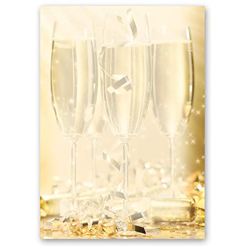 50 Blatt Briefpapier Einladung CHAMPAGNERGLÄSER - DIN A4 Format | Paper-Media von Paper-Media