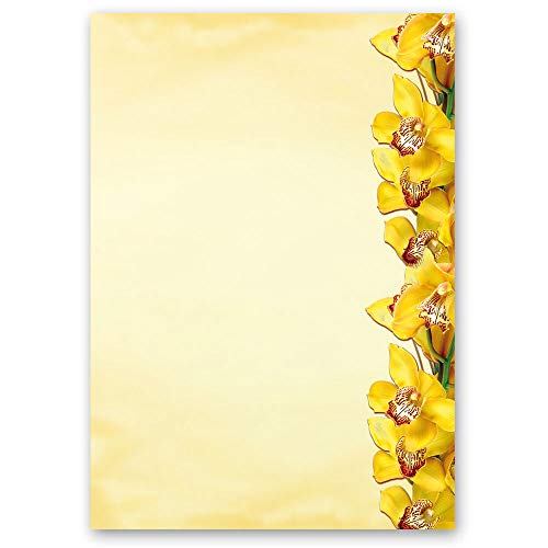 50 Blatt Briefpapier GELBE ORCHIDEEN - DIN A5 Format - Blumen & Blüten von Paper-Media