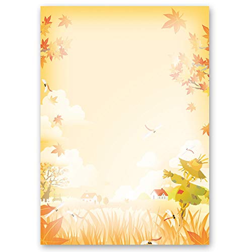 50 Blatt Briefpapier Herbstmotiv VOGELSCHEUCHE - DIN A4 Format | Paper-Media von Paper-Media