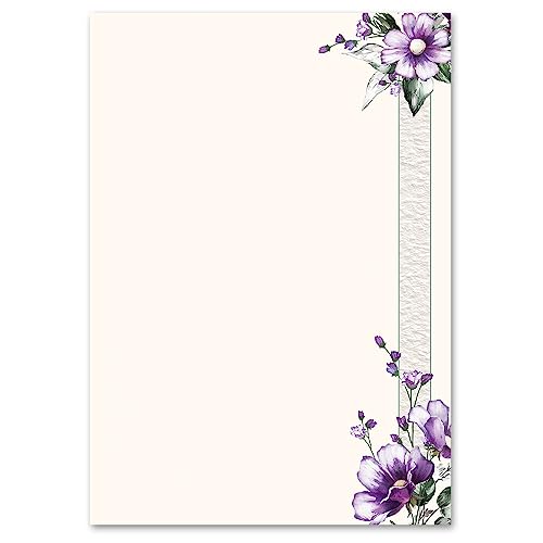 50 Blatt Briefpapier LILA BLUMEN - DIN A5 Format - Blumen & Blüten von Paper-Media