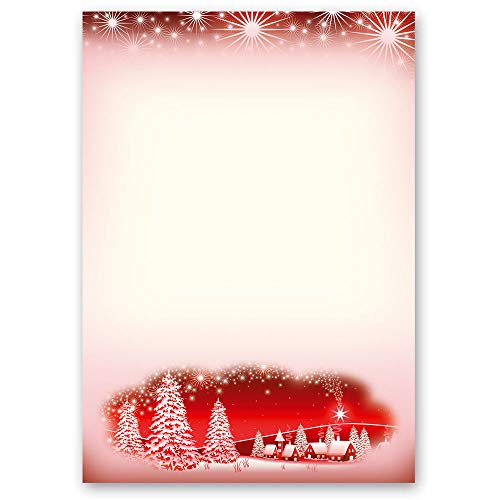50 Blatt Briefpapier Weihnachten, Jahreszeiten - Winter WINTERDORF-ROT - DIN A5 Format - Paper-Media von Paper-Media