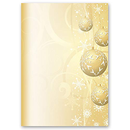 50 Blatt Briefpapier Weihnachtspapier GOLDENE WEIHNACHTSKUGELN - DIN A4 Format | Paper-Media von Paper-Media