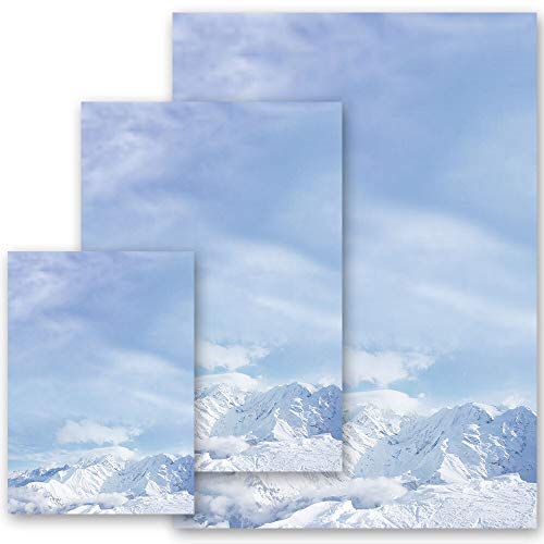 50 Blatt Briefpapier Winter BERGE IM SCHNEE - DIN A4 Format | Paper-Media von Paper-Media