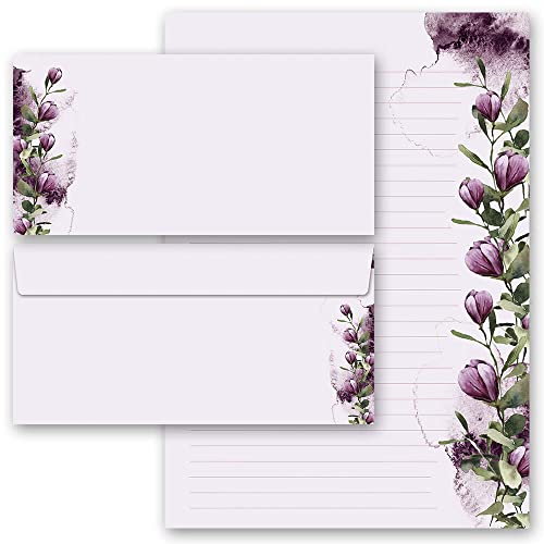 Briefpapier Set, 20 tlg. Blumen & Blüten, KROKUSSE 10 Blatt Briefpapier + 10 passende Briefumschläge DIN LANG ohne Fenster von Paper-Media