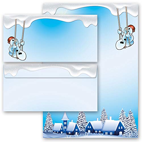 Briefpapier Set, 40 tlg. Wintermotiv, FRÖHLICHER SCHNEEMANN Jahreszeiten - Winter 20 Blatt Briefpapier + 20 passende Briefumschläge DIN LANG ohne Fenster | Paper-Media von Paper-Media