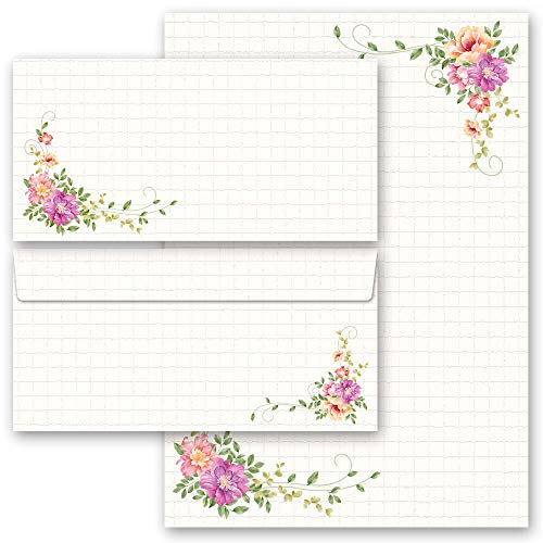 Briefpapier Sets Blumen & Blüten, BLUMENBRIEF 10 Blatt Briefpapier + 10 passende Briefumschläge DIN LANG ohne Fenster | Paper-Media von Paper-Media
