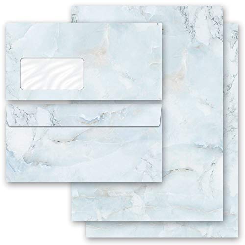 Briefpapier Sets Marmor & Struktur, MARMOR HELLBLAU 50 Blatt Briefpapier + 50 passende Briefumschläge DIN LANG mit Fenster | Paper-Media Briefpapier Sets Marmor & Struktur, MARMOR HELLBLAU 50 Blatt Briefpapier + 50 passende Briefumschläge DIN LANG mit Fenster | Paper-Media von Paper-Media