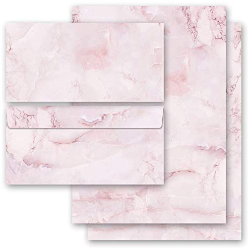 Briefpapier Sets Marmor & Struktur, MARMOR MAGENTA 10 Blatt Briefpapier + 10 passende Briefumschläge DIN LANG ohne Fenster | Paper-Media von Paper-Media