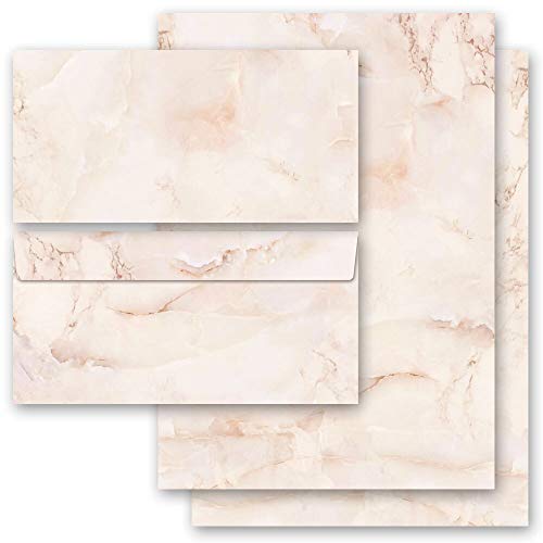 Briefpapier Sets Marmor & Struktur, MARMOR TERRACOTTA 10 Blatt Briefpapier + 10 passende Briefumschläge DIN LANG ohne Fenster | Paper-Media von Paper-Media