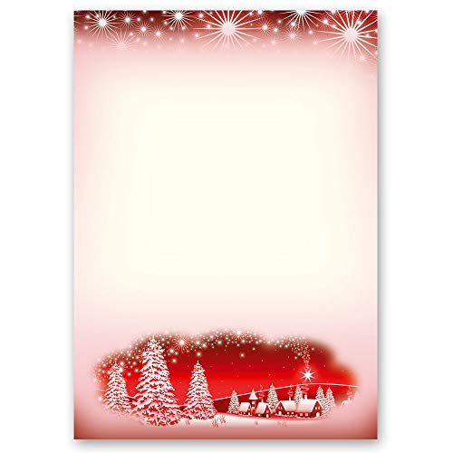 Briefpapier Weihnachten, Jahreszeiten - Winter Weihnachtspapier WINTERDORF-ROT - DIN A4 Format 250 Blatt - Paper-Media von Paper-Media