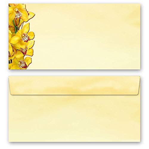 Briefumschläge GELBE ORCHIDEEN Blumen & Blüten 50 Briefumschläge (ohne Fenster) DIN LANG (220x110 mm) von Paper-Media