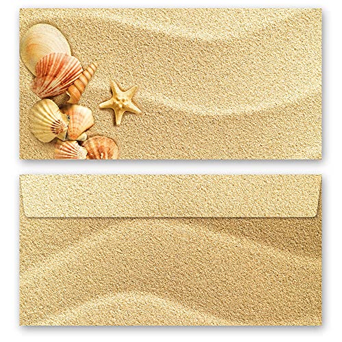 Briefumschläge MUSCHELN IM SAND Reisen & Urlaub 50 Briefumschläge (ohne Fenster) DIN LANG (220x110 mm) von Paper-Media