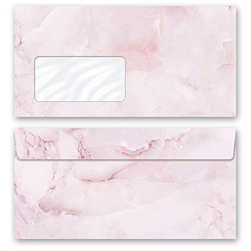 Briefumschläge Marmor & Struktur, MARMOR MAGENTA 10 Briefumschläge (mit Fenster) DIN LANG (220x110 mm) | Paper-Media von Paper-Media