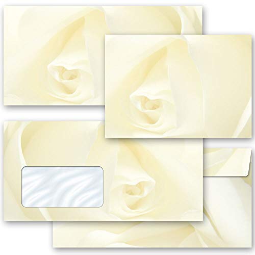 Briefumschläge WEISSE ROSE Blumen & Blüten, Liebe & Hochzeit 50 Briefumschläge (ohne Fenster) DIN LANG (220x110 mm) | Paper-Media von Paper-Media
