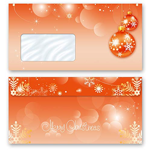 Briefumschläge Weihnachten, MERRY CHRISTMAS 10 Briefumschläge (mit Fenster) DIN LANG (220x110 mm) | Paper-Media von Paper-Media