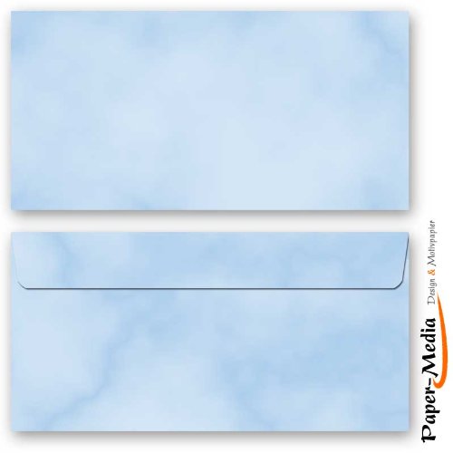Motiv-Briefumschläge 50 Stück DIN LANG (110x220 mm) ohne Fenster MARMOR BLAU Selbstklebend mit Abziehstreifen von Paper-Media