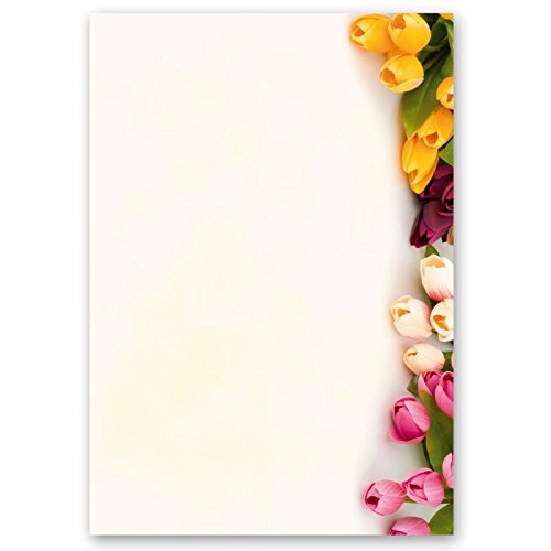 Motivpapier - Briefpapier BUNTE TULPEN 250 Blatt DIN A4 90g/m² von Paper-Media