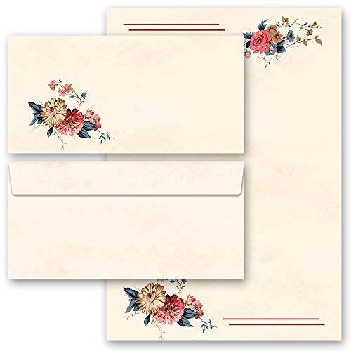 Motivpapier Briefpapier Sets Blumenmotiv Blumen & Blüten, BLUMENPOST 50 Blatt Briefpapier + 50 passende Briefumschläge DIN LANG ohne Fenster | Paper-Media von Paper-Media