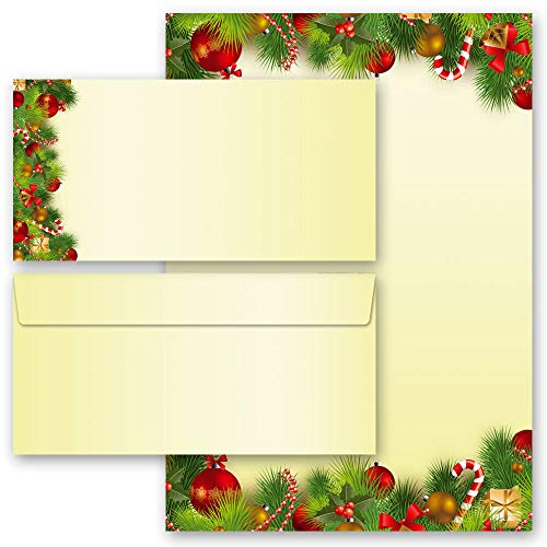 Motivpapier Briefpapier Sets Christfest, WEIHNACHTSGRÜSSE 50 Blatt Briefpapier + 50 passende Briefumschläge DIN LANG ohne Fenster von Paper-Media