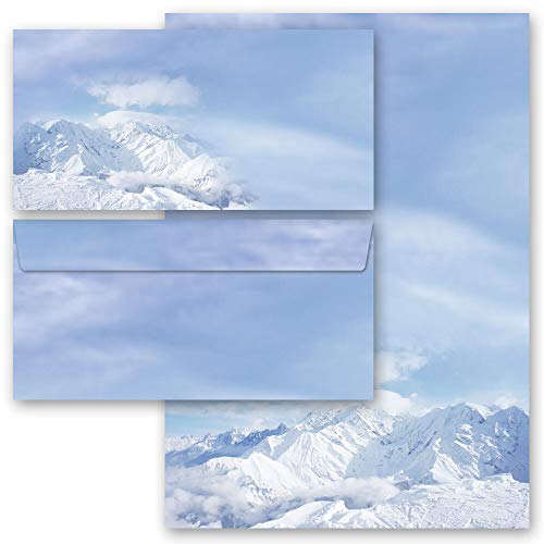 Motivpapier Briefpapier Sets Natur Natur & Landschaft, Jahreszeiten - Winter, BERGE IM SCHNEE 50 Blatt Briefpapier + 50 passende Briefumschläge DIN LANG ohne Fenster | Paper-Media von Paper-Media