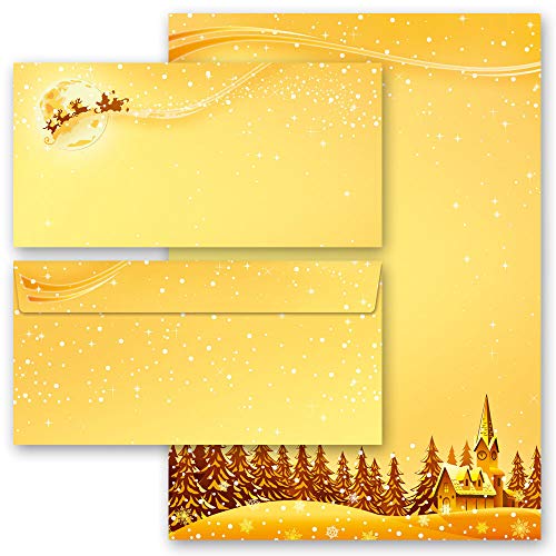 Motivpapier Briefpapier Sets Weihnachtspapier Weihnachten, FESTLICHE WÜNSCHE 50 Blatt Briefpapier + 50 passende Briefumschläge DIN LANG ohne Fenster | Paper-Media von Paper-Media