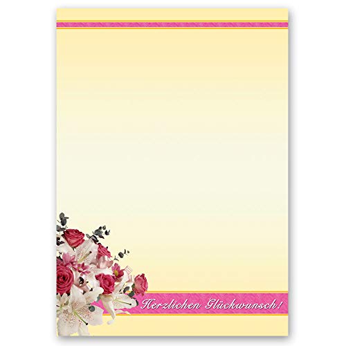 Motivpapier HERZLICHEN GLÜCKWUNSCH Blumen & Blüten, Besondere Anlässe Geburtstag - DIN A4 Format 100 Blatt - Paper-Media von Paper-Media
