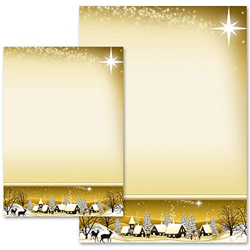 Motivpapier WINTERDORF GOLD Weihnachten, Jahreszeiten - Winter Weihnachten - DIN A4 Format 100 Blatt - Paper-Media von Paper-Media