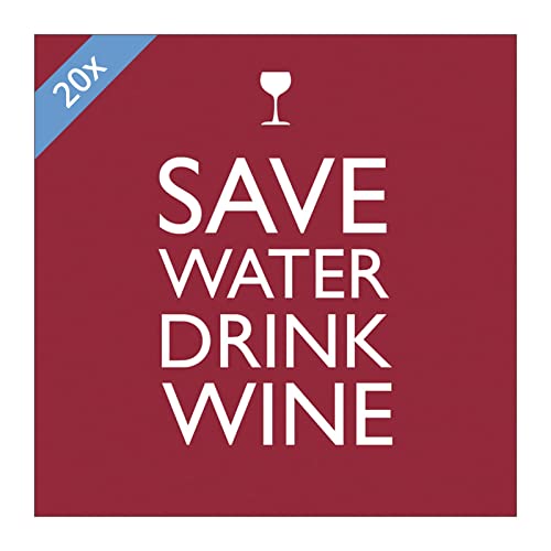 Papier-Servietten mit Motiv 'Save Water Drink Wine', 20 Stück, 33 x 33 cm, 3-lagig, 16,5 x 16,5 cm im Lunchformat, FSC-zertifiziert von Paper Products Design