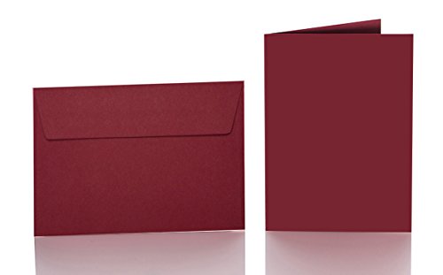 25 Faltkarten blanko mit Umschlag 120x170 mm, Briefumschläge B6, Doppelkarten mit Umschlag sind ideal für Hochzeit, Geburtstag und Grußkarten in Bordeaux von Paper24