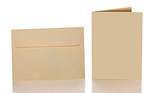 25 Faltkarten blanko mit Umschlag 120x170 mm, Briefumschläge B6, Doppelkarten mit Umschlag sind ideal für Hochzeit, Geburtstag und Grußkarten in Camel von Paper24