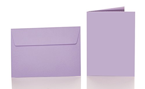 25 Faltkarten blanko mit Umschlag 120x170 mm, Briefumschläge B6, Doppelkarten mit Umschlag sind ideal für Hochzeit, Geburtstag und Grußkarten in Flieder von Paper24